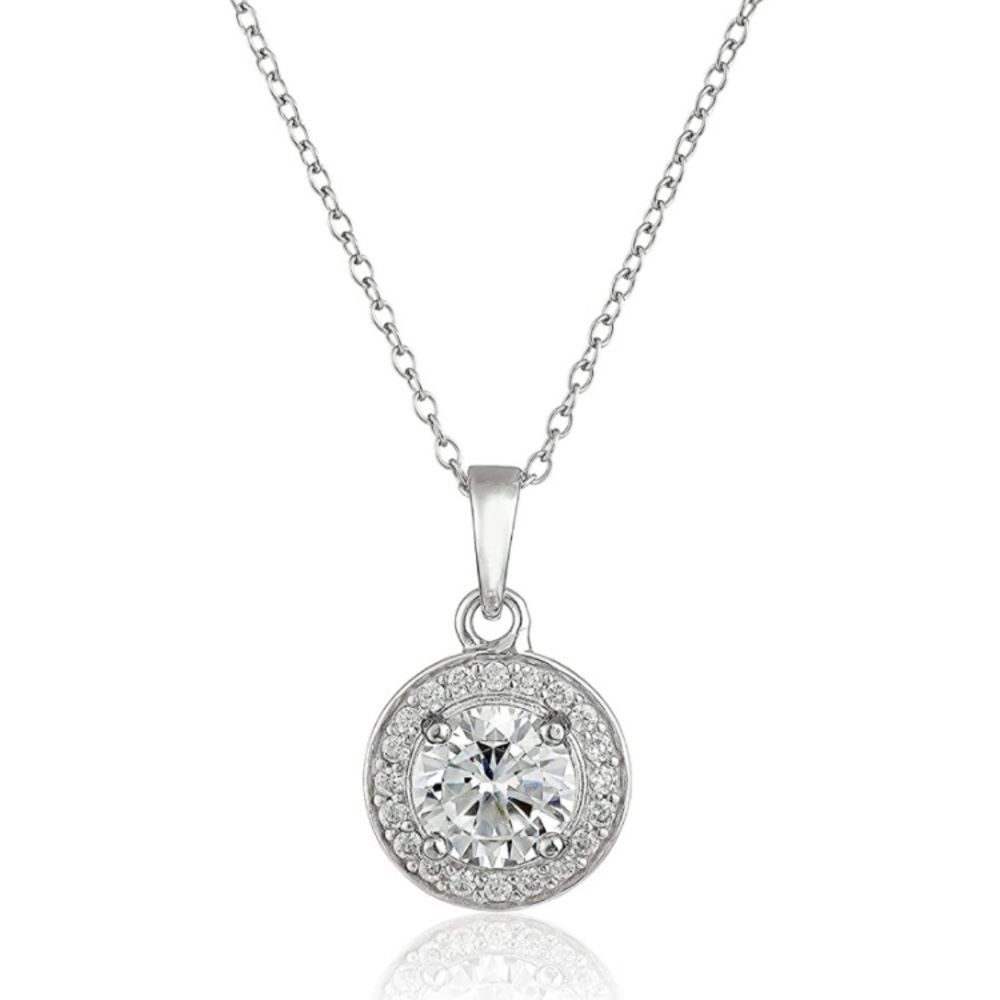 NEW 925 Sterling Silver Diamond Halo Pendant Necklace